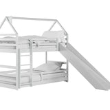Hochbett mit Rutsche 90x200 cm, Hausbett, Etagenbett mit Rausfallschutz und Leiter, Bett Bed Bodenbett Jugendbett Spielbett für 2 Kinder, Kinderzimmer Sicherheit, Stabil Kiefer Holz massiv