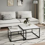 Lot de 2 tables basses carrées en bois, table de salon moderne, table d'appoint 2 en 1 avec structure en métal pour salon, bureau, table d'appoint design Loft TWIN, surface résistante aux rayures