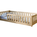 Kinderbett Bodenbett 80x160 | 80x180 | 90x190 | 90x200 | 120x200 | 140x200 cm Bett mit Rausfallschutz & Lattenrost Montessori Bett Gitterbett Kinder Jugendbett Einzelbett optional mit Matratze | Kiefer Holz massiv Junge Mädchen
