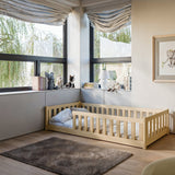 Kinderbett Bodenbett 80x160 | 80x180 | 90x190 | 90x200 | 120x200 | 140x200 cm Bett mit Rausfallschutz & Lattenrost Montessori Bett Gitterbett Kinder Jugendbett Einzelbett optional mit Matratze | Kiefer Holz massiv Junge Mädchen