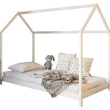 Hausbett Kinderbett 90x200 cm Bett mit Lattenrost Bed Kinder Jugendbett Einzelbett Spielbett Hausbett Himmel optional mit Matratze | weiß or natur Kiefer Holz massiv Junge Mädchen 200x90 cm