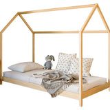 Hausbett Kinderbett 90x200 cm Bett mit Lattenrost Bed Kinder Jugendbett Einzelbett Spielbett Hausbett Himmel optional mit Matratze | weiß or natur Kiefer Holz massiv Junge Mädchen 200x90 cm