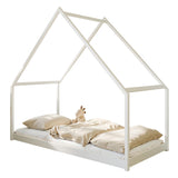 Hausbett Kinderbett 90x200 cm Bett mit Lattenrost Bed Kinder Jugendbett Hausbett Himmel optional mit Matratze | weiß or natur Kiefer Holz massiv Junge Mädchen 200x90 cm