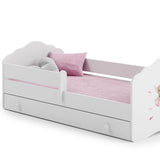 Kinderbett 70x140 & 80x160 cm mit Matratze und Schublade, Lattenrost & abnehmbarer Rausfallschutz Bett für Kinder Bett komplett Set Bed Rausfallschutz Kinderbett Jugendbett Einzelbett Komplettbett