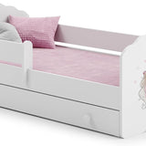 Kinderbett 70x140 & 80x160 cm mit Matratze und Schublade, Lattenrost & abnehmbarer Rausfallschutz Bett für Kinder Bett komplett Set Bed Rausfallschutz Kinderbett Jugendbett Einzelbett Komplettbett