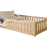 Kinderbett Bodenbett 80x160 | 80x180 | 90x190 | 90x200 | 120x200 | 140x200 cm Bett mit Rausfallschutz & Lattenrost Montessori Bett Gitterbett Kinder Jugendbett Einzelbett optional mit Matratze | Kiefer Holz massiv Junge Mädchen