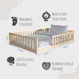 Kinderbett Bodenbett 80x160 | 80x180 | 90x190 | 90x200 | 120x200 | 140x200 cm Bett mit Rausfallschutz & Lattenrost Montessori Bett Gitterbett Kinder Jugendbett Einzelbett optional mit Matratze | Kiefer Holz massiv Junge Mädchen