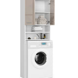 Meuble lave-linge 64x30x180cm, meuble haut de salle de bain, avec 2 portes et 4 étagères meuble de salle de bain étagère de salle de bain couloir