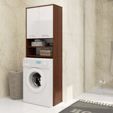 Meuble lave-linge 64x30x180cm, meuble haut de salle de bain, avec 2 portes et 4 étagères meuble de salle de bain étagère de salle de bain couloir