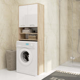 Meuble lave-linge 64x30x180cm, meuble haut de salle de bain, avec 2 portes et 4 étagères meuble de salle de bain étagère de salle de bain couloir