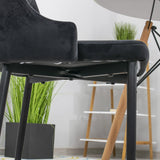 Chaise de salle à manger, chaise de cuisine, chaise de bureau, siège en velours avec pieds en métal noir, charge de siège de 120 kg, siège ergonomique confortable rembourré en velours doux, pieds noirs