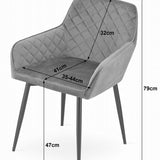 Chaise de salle à manger, chaise de cuisine, chaise de bureau, chaise ergonomique, rembourrée en velours, parfaite pour le salon, le bureau, la chambre ou la salle à manger, charge maximale 120 kg pieds en métal noir