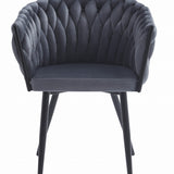 Chaise de bureau rembourrée avec design matelassé, chaise de bureau ergonomique, pieds en métal noir, convient pour salon, bureau, chambre à coucher, salle à manger – 79 cm de hauteur, 61 cm de largeur