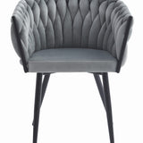 Chaise de bureau rembourrée avec design matelassé, chaise de bureau ergonomique, pieds en métal noir, convient pour salon, bureau, chambre à coucher, salle à manger – 79 cm de hauteur, 61 cm de largeur