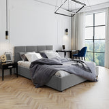 Lit rembourré 140x200 | 160x200 cm avec espace de rangement et sommier à lattes en métal Lit double avec coffre de lit hydraulique Lit rembourré Lit coffre Cadre de lit stable