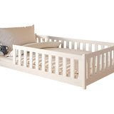 Kinderbett Bodenbett 80x160 | 80x180 | 90x190 | 90x200 | 120x200 | 140x200 cm Bett mit Rausfallschutz & Lattenrost Montessori Bett Gitterbett Kinder Jugendbett Einzelbett optional mit Matratze | Kiefer Holz massiv Junge Mädchen