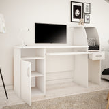 Bureau avec 2 étagères, hauteur 112 cm, bureau d'ordinateur largeur 150 cm, plateau en stratifié, idéal pour bureau, salon ou chambre d'adolescent, avec plan de travail spacieux, étagères et tiroir