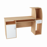 Bureau avec 2 étagères, hauteur 112 cm, bureau d'ordinateur largeur 150 cm, plateau en stratifié, idéal pour bureau, salon ou chambre d'adolescent, avec plan de travail spacieux, étagères et tiroir