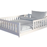 Kinderbett Bodenbett 80x160 | 80x180 | 90x190 | 90x200 | 120x200 | 140x200 cm Bett mit Rausfallschutz & Lattenrost Montessori Bett Gitterbett Kinder Jugendbett Einzelbett optional mit Matratze | Kiefer Holz massiv Junge Mädchen