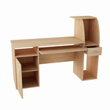 Bureau avec 2 étagères, hauteur 112 cm, bureau d'ordinateur largeur 150 cm, plateau en stratifié, idéal pour bureau, salon ou chambre d'adolescent, avec plan de travail spacieux, étagères et tiroir
