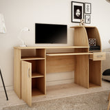 Bureau avec 2 étagères, hauteur 112 cm, bureau d'ordinateur largeur 150 cm, plateau en stratifié, idéal pour bureau, salon ou chambre d'adolescent, avec plan de travail spacieux, étagères et tiroir
