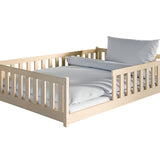 Kinderbett Bodenbett 80x160 | 80x180 | 90x190 | 90x200 | 120x200 | 140x200 cm Bett mit Rausfallschutz & Lattenrost Montessori Bett Gitterbett Kinder Jugendbett Einzelbett optional mit Matratze | Kiefer Holz massiv Junge Mädchen