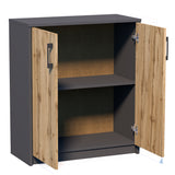 Commode de 74 cm de large en finition mate, commode avec 2 portes et 1 étagère, armoire avec poignées en polymère de haute qualité Idéale pour chambre, salon, couloir - En bois lamellé