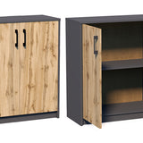 Commode de 74 cm de large en finition mate, commode avec 2 portes et 1 étagère, armoire avec poignées en polymère de haute qualité Idéale pour chambre, salon, couloir - En bois lamellé