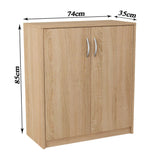 Commode de 74 cm de large en finition mate, commode avec 2 portes et 1 étagère, armoire avec poignées en polymère de haute qualité Idéale pour chambre, salon, couloir - En bois lamellé
