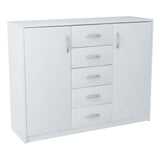 Kommode mit 5 Schubladen und 2 Türen in matter Ausführung, Kommode 110cm breit mit hochwertigen Polymergriffen Holz Schrank Kommode mit Schubladen - Aus laminierter Platte gefertigt