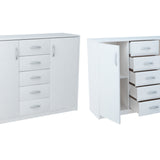 Kommode mit 5 Schubladen und 2 Türen in matter Ausführung, Kommode 110cm breit mit hochwertigen Polymergriffen Holz Schrank Kommode mit Schubladen - Aus laminierter Platte gefertigt