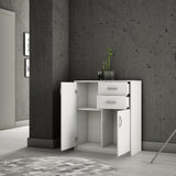 Commode avec 2 tiroirs et 2 portes en finition mate, commode de 74 cm de large avec poignées en polymère de haute qualité, commode en bois avec tiroirs - En panneau stratifié