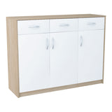 Commode avec 3 tiroirs et 3 portes en finition mate, commode de 110 cm de large avec poignées en polymère de haute qualité, commode en bois avec tiroirs - En panneau stratifié