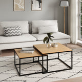Lot de 2 tables basses carrées en bois, table de salon moderne, table d'appoint 2 en 1 avec structure en métal pour salon, bureau, table d'appoint design Loft TWIN, surface résistante aux rayures
