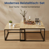 Lot de 2 tables basses carrées en bois, table de salon moderne, table d'appoint 2 en 1 avec structure en métal pour salon, bureau, table d'appoint design Loft TWIN, surface résistante aux rayures
