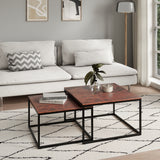 Lot de 2 tables basses carrées en bois, table de salon moderne, table d'appoint 2 en 1 avec structure en métal pour salon, bureau, table d'appoint design Loft TWIN, surface résistante aux rayures