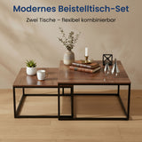 Lot de 2 tables basses carrées en bois, table de salon moderne, table d'appoint 2 en 1 avec structure en métal pour salon, bureau, table d'appoint design Loft TWIN, surface résistante aux rayures