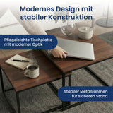 Lot de 2 tables basses carrées en bois, table de salon moderne, table d'appoint 2 en 1 avec structure en métal pour salon, bureau, table d'appoint design Loft TWIN, surface résistante aux rayures