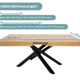 Esstisch ausziehbar | Verlängerbar von 140 cm auf 170 cm | Moderner Esszimmertisch mit gekreuzten Metallbeinen für 6 bis 8 Personen | Robuste Tischplatte | 140-170x90 cm (LxB) | Holzoptik