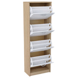 Meuble à chaussures avec 4 tiroirs battants, étagère à chaussures avec 4 compartiments, bords arrondis doux, 50 cm de large, panneau stratifié, surface mate, rangement à chaussures peu encombrant