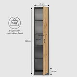 Armoire polyvalente, 40 cm de largeur et 180 cm de hauteur avec quatre étagères, armoire de rangement étroite en bois MDF