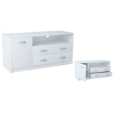 TV-Schrank 110cm breit Lowboard mit matter Oberfläche Fernsehtisch mit 1 Tür, 2 Schubladen und 2 Regalen, aus laminiertem Board, abgerundete Kante und Metall-Rollschienen Fernsehkommode