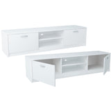 TV-Schrank 160cm breit Lowboard mit matter Oberfläche Fernsehtisch mit 2 Türen und 2 Regalen, aus laminiertem Board, abgerundete Kante und Metall-Rollschienen Fernsehkommode