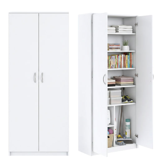 Mehrzweckschrank mit 8 Fächern Besenschrank Haushaltsschrank in mattem Finish mit 6 Einlegeböden und 2 Türen, 74 cm breit aus Laminatplatte und hochwertigen Polymergriffen