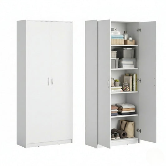 Schrank Mehrzweckschrank Aktenschrank Hochschrank mit 5 Fächern, 2 Türen, 74x35x180 cm, vielseitig einsetzbar für Büro, Flur, Küche, Hauswirtschaftsraum, stabil & pflegeleicht