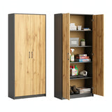 Schrank Mehrzweckschrank Aktenschrank Hochschrank mit 5 Fächern, 2 Türen, 74x35x180 cm, vielseitig einsetzbar für Büro, Flur, Küche, Hauswirtschaftsraum, stabil & pflegeleicht