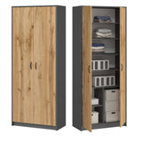 Armoire armoire polyvalente avec amortisseur de porte SOFT CLOSE (en option) blanc 74 cm largeur 180 cm hauteur avec quatre ou six étagères, classeur organisateur d'armoire domestique en bois MDF