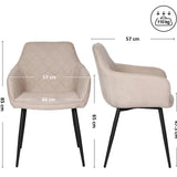 Esszimmerstuhl Küchenstuhl Bürostuhl Stuhl aus Stoff mit schwarzen Metallbeinen, bequem gepolstert, verstellbare Füße für optimalen Stand | 110 kg Belastbarkeit, 57 x 57 x 65 cm, 2er-Set