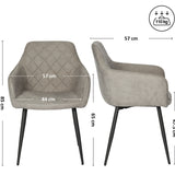 Esszimmerstuhl Küchenstuhl Bürostuhl Stuhl aus Stoff mit schwarzen Metallbeinen, bequem gepolstert, verstellbare Füße für optimalen Stand | 110 kg Belastbarkeit, 57 x 57 x 65 cm, 2er-Set