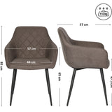 Esszimmerstuhl Küchenstuhl Bürostuhl Stuhl aus Stoff mit schwarzen Metallbeinen, bequem gepolstert, verstellbare Füße für optimalen Stand | 110 kg Belastbarkeit, 57 x 57 x 65 cm, 2er-Set